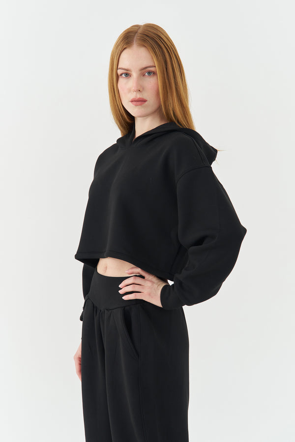 Black Cropped Hoodie