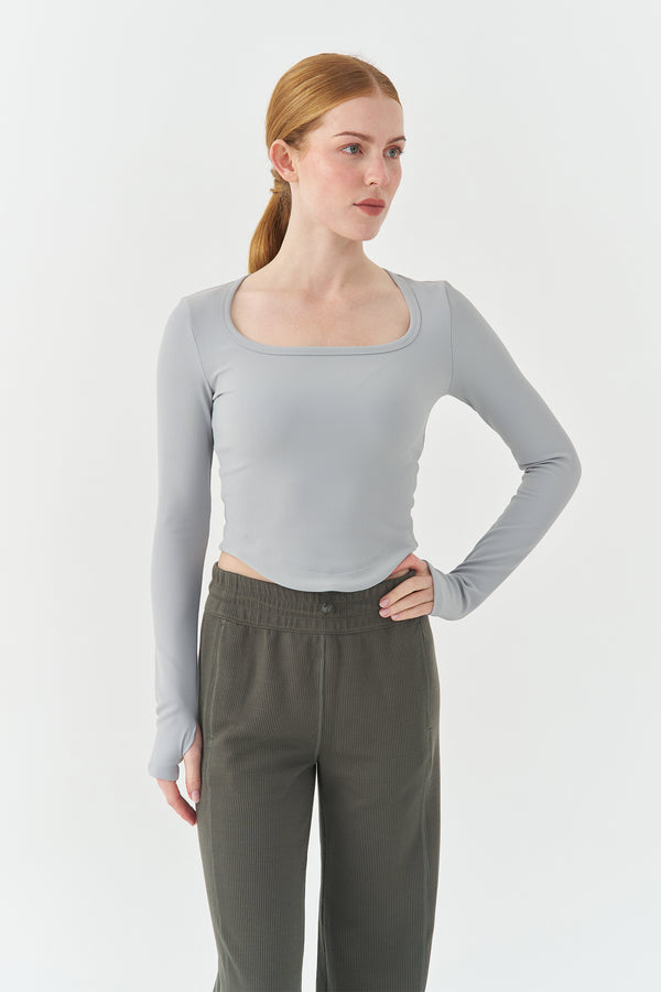 Pine Grey Boat Neck Long Sleeve Shirt