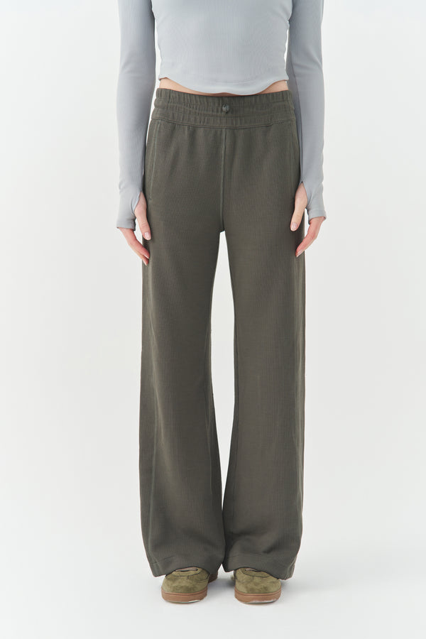 Olive Green Textured Drape Pants